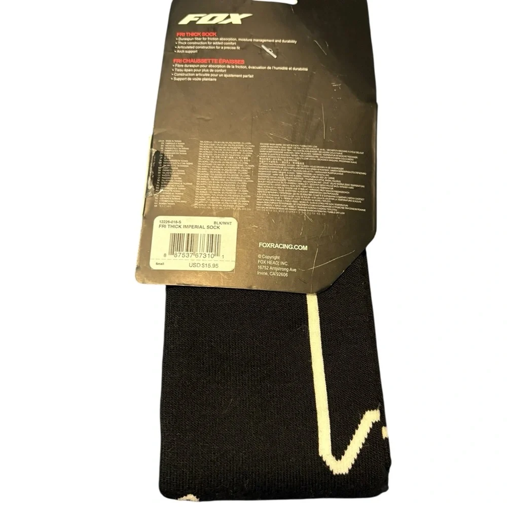 Fox Racing Men’s Black and White Crew Socks with Logo S NWT